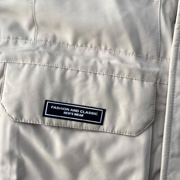 Mens Beige Hooded Winter Jacket With Fur Trim - Picture 3 of 12